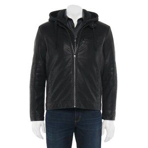 NEW Men's Vegan Leather Hooded Jacket XL Tag price $200